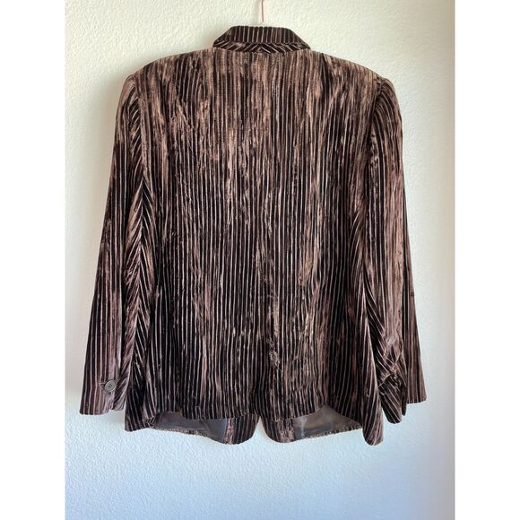 Akris Women's Brown Crushed Velvet Ribbed Pinstripe Single Breasted Blazer Sz 14 - Picture 3 of 14